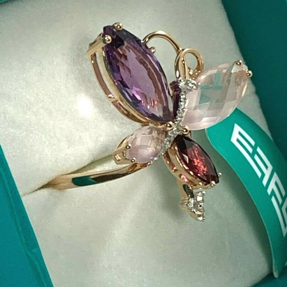 NWT Effy Gemstones Butterfly Ring in 14K Rose Gold